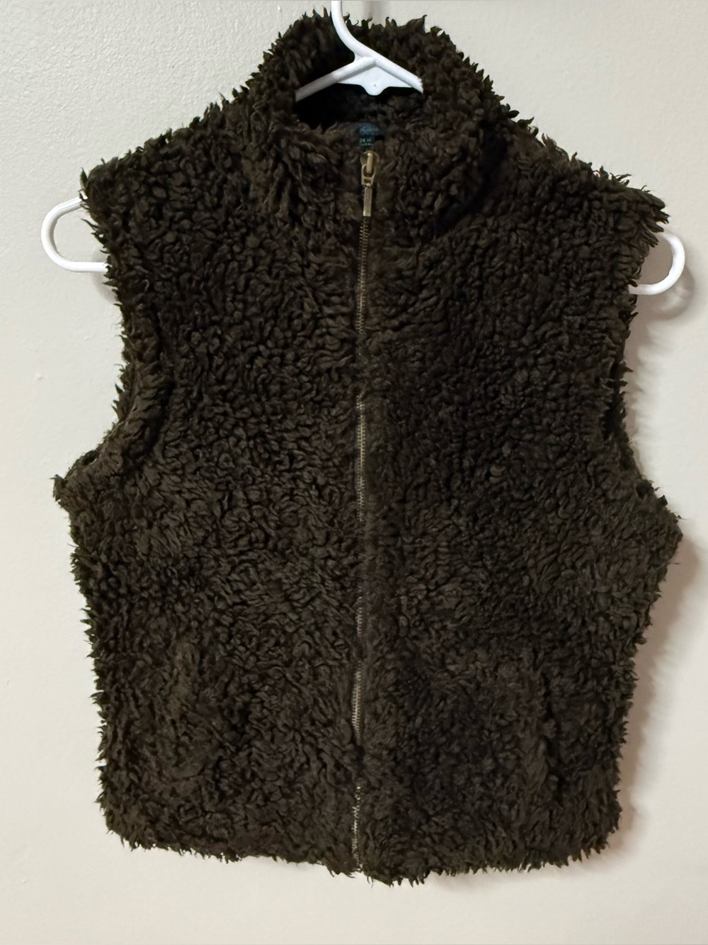 Boden Sherpa Teddy Fleece Vest Mock Neck Full Zip Womens M Pockets Fuzzy Warm